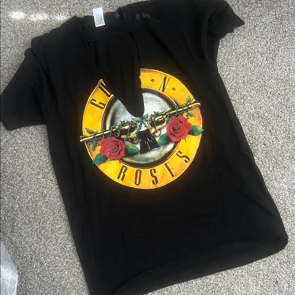 Black Graphic Women's Tee with Rose Design